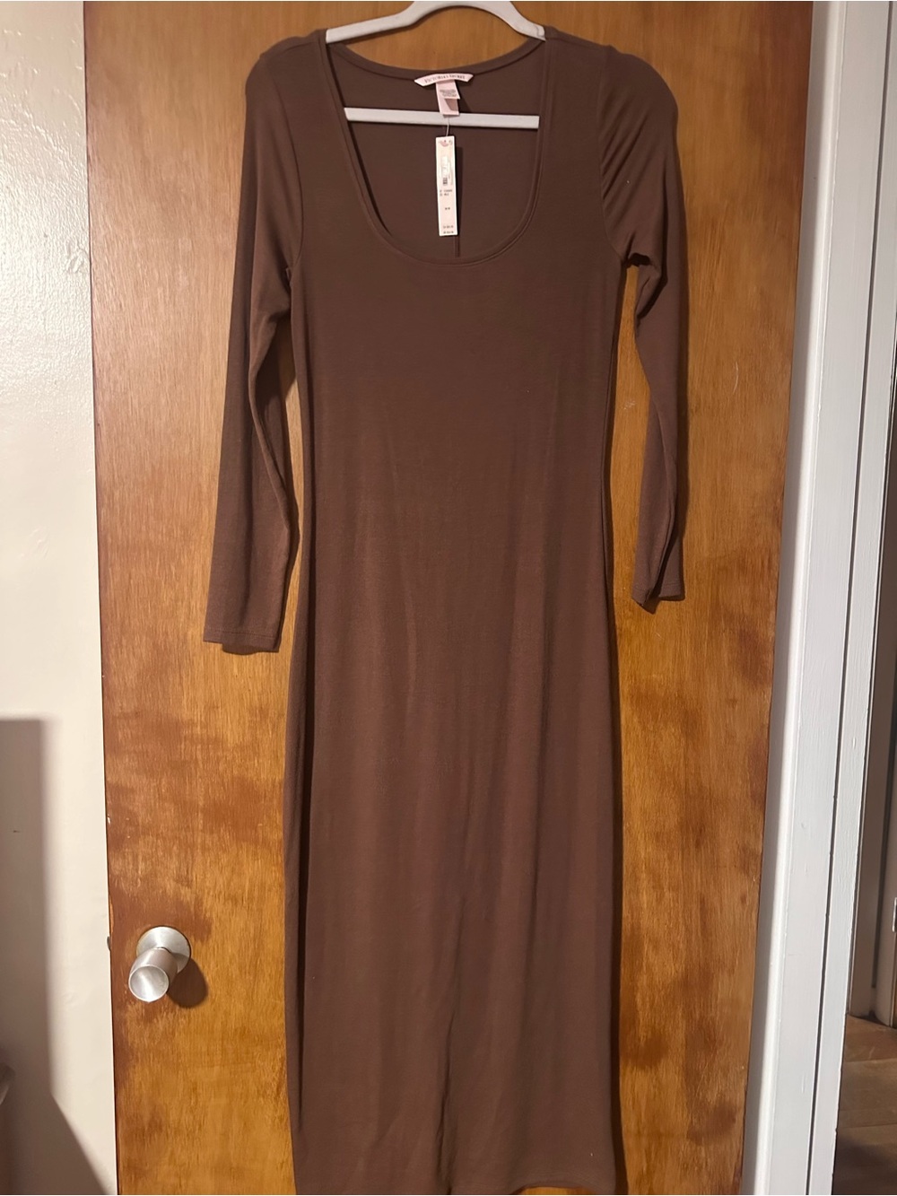 Victoria’s Secret Women's Long Sleeve Scoop Neck Brown Midi Dress
